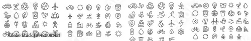 Collection of environmental and sustainability icons illustrating eco-friendly concepts and activities for educational purposes