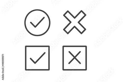 Check mark and cross symbols in various styles on a light background indicating approval and disapproval