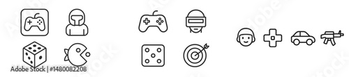 Gaming icons depicting various video game elements and genres in a minimalistic style