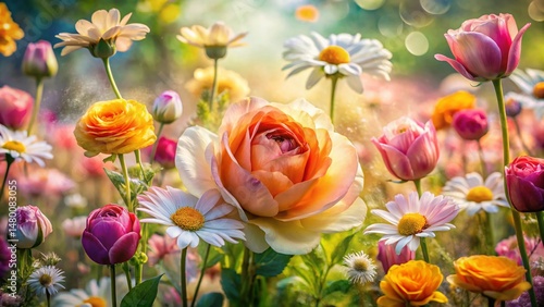 Double Exposure: Organic Flower Patterns for Gardening, Botanical Garden Design, Floral Background