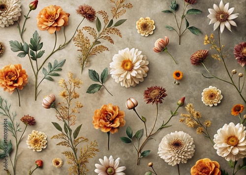 Earthy Minimalist Flower Wallpaper: Simple Botanical Pattern Background