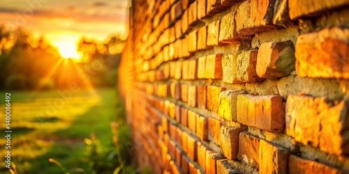 Earthy Terracotta Brick Wall Landscape Photography - Rustic Texture Background