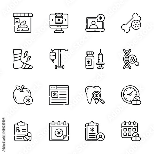 Get this handy collection of medical service line icons