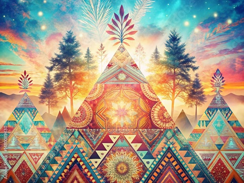 Elegant Flat Manga Tribal Boho Repeating Backdrop Illustration - Double Exposure Photography