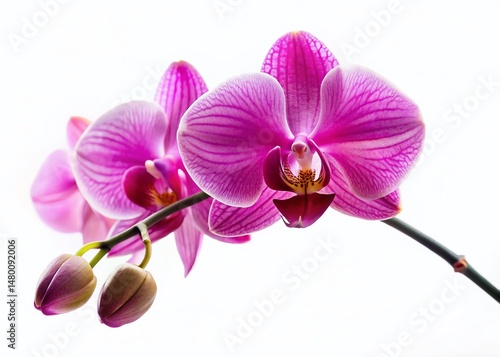 Elegant Pink Orchid Isolated on White, Blooming Flower, Botanical Photography, Floral Background