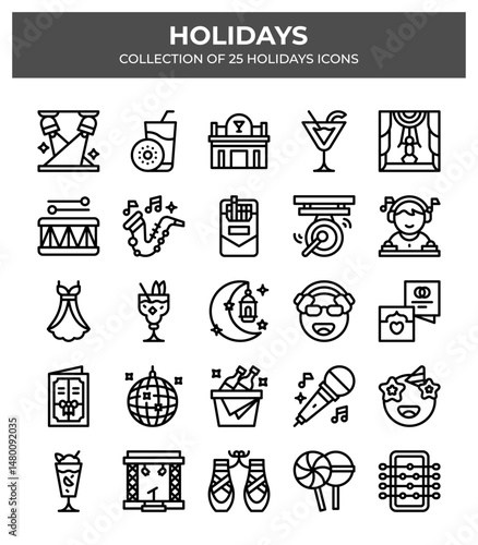 Holidays Icons Collection. 25 Festive Event Symbols