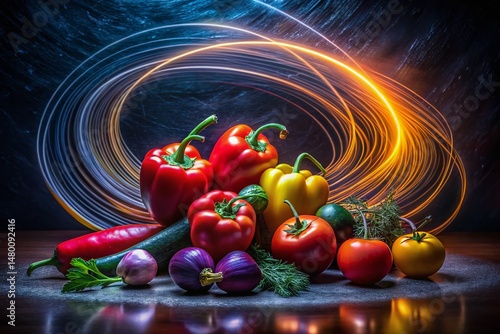 Elegant Spiral Vegetable Line Art Night Photography Texture