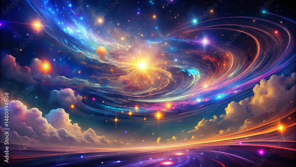 Obraz premium Ethereal Nightscape: Dynamic Lines & Bokeh Stars