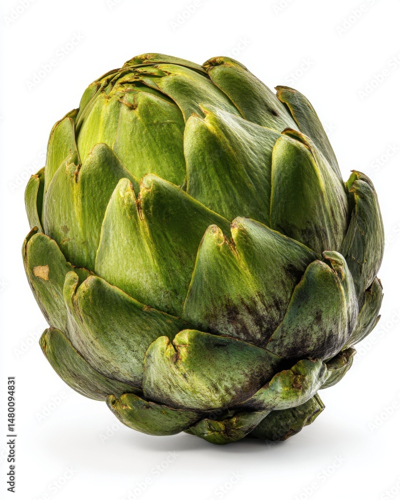Fresh artichoke close up studio shot on white background showing detail of green vegetable healthy food Fresh artichoke close up studio shot on white background showing detail of green vegetable healthy food