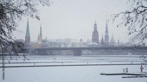 Snow falling In Riga, Latvia, slow motion