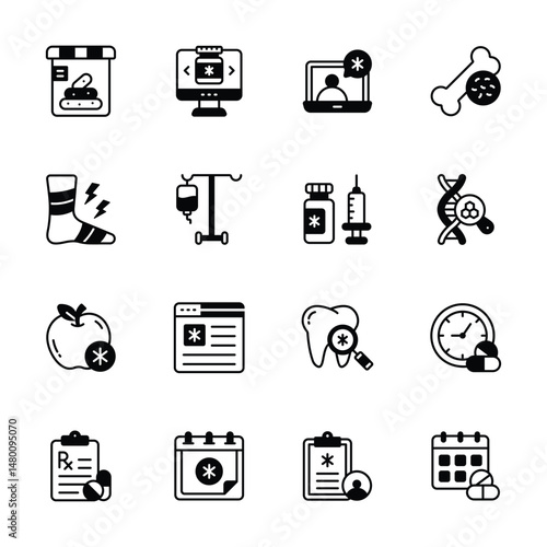 Get this handy collection of medical service glyph icons