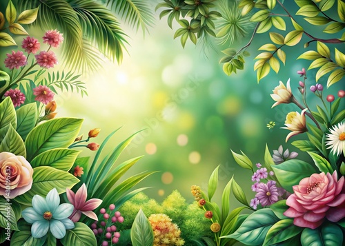Exquisite Botanical Garden Pattern: Detailed Plant Illustration Background