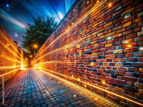 Fantastical Night Brick Wall: Long Exposure, Magical Cityscape