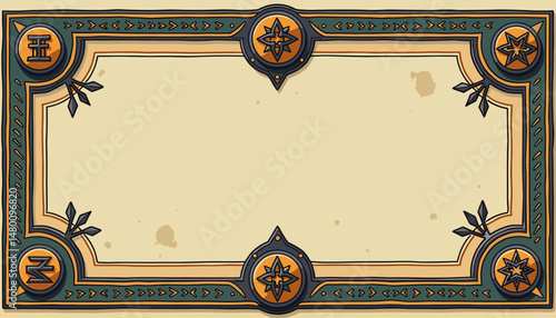 Tribal rune frame with ethnic symbols in earth tones for tarot prints, with copy space