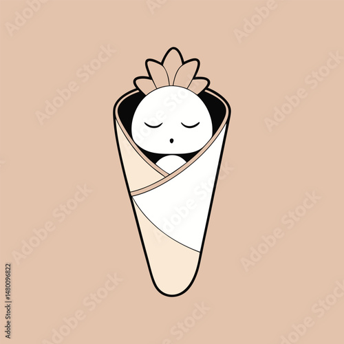 Sleeping baby swaddled in blanket vector illustration for nursery decor