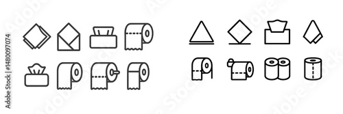 Various types of paper products and their packaging designs for household and hygiene use displayed in a simple layout