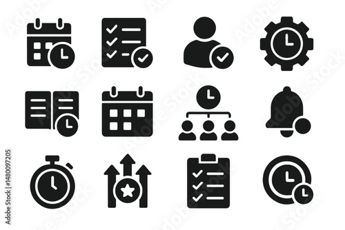 Icons representing time management tools for productivity and organization in modern work environments