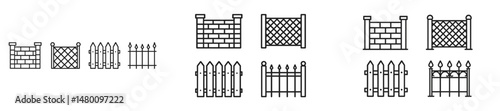 Collection of various fence and gate designs for landscaping projects in outdoor spaces