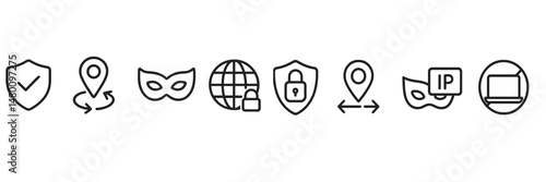 Icons representing internet security and privacy topics in a minimalist style with various symbols
