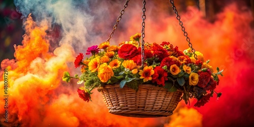 Fiery Smoke Spray Paint Flower Basket - High Depth of Field Stock Photo