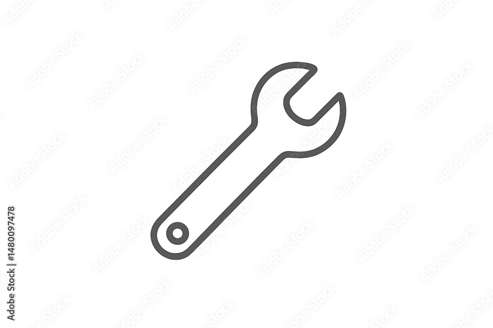 Wrench used in mechanical work showcasing tool design and functionality in a minimalist style Wrench used in mechanical work showcasing tool design and functionality in a minimalist style