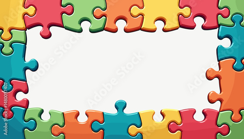 Colorful puzzle frame with white space, used for children's designs, with copy space