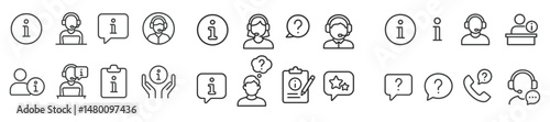 Support icons representing information and communication in customer service interactions
