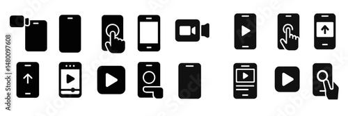 Various icons depicting mobile phone functions and interactions in a digital environment