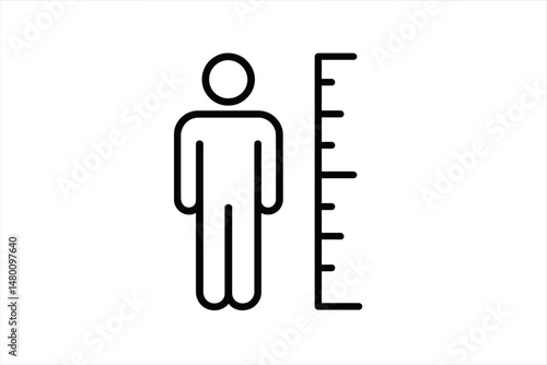Outline of a person next to a ruler for height measurement in a minimalist design