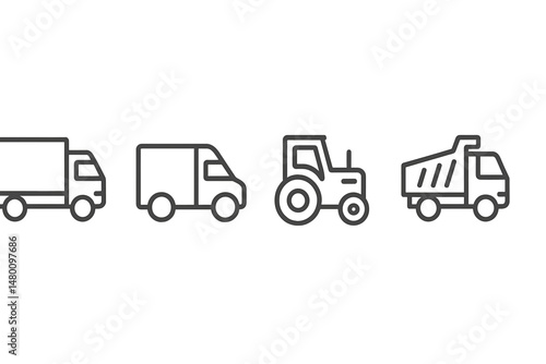 Various types of utility vehicles lined up against a simple background in an organized manner