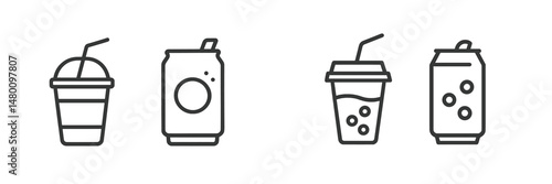 Different beverage containers featuring cups, cans, and straws illustrate various drink options for refreshment or enjoyment