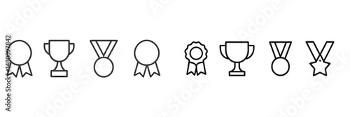 Various award symbols and trophies displayed in a row, representing achievements and recognition