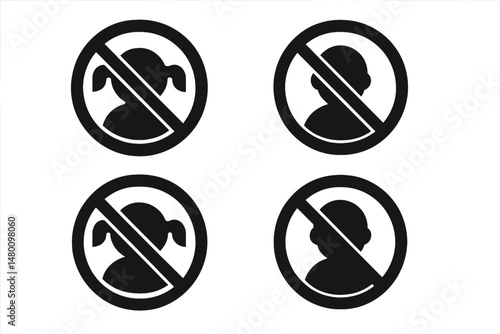 Symbols indicating restrictions related to children in a public area with clear representations of boys and girls