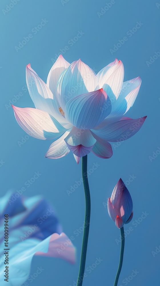 Serene white lotus against a clear blue sky. Serene white lotus against a clear blue sky.
