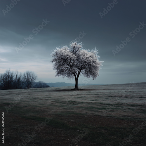 Obraz na płótnie Lone Frosted Tree in a Winter Landscape w salonie