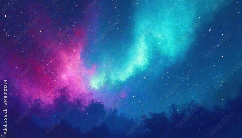 Naklejka premium Abstract aurora with textured brushstrokes, shades of teal and violet , mystical, paint