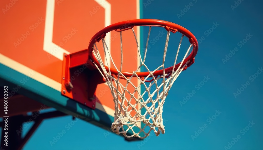 Backboard detail, showing net and hoop attachment, athletic, community, metal Backboard detail, showing net and hoop attachment, athletic, community, metal