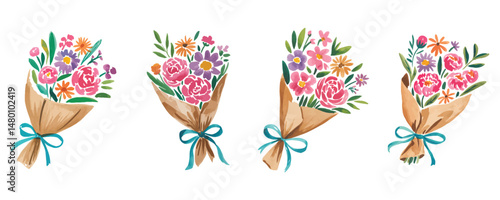 Set of Floral bouquet design vector on a white background