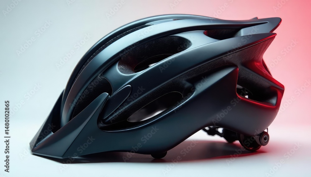 Fototapeta premium Close-up of a sleek bicycle helmet, showcasing its design and safety features , bike equipment, bike safety gear