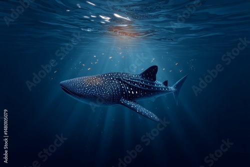 Majestic Whale Shark Swimming in Clear Blue Ocean Waters
