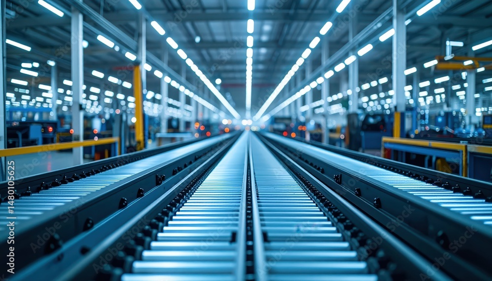 Industrial Conveyor Belt in High-Tech Warehouse Setting Industrial Conveyor Belt in High-Tech Warehouse Setting