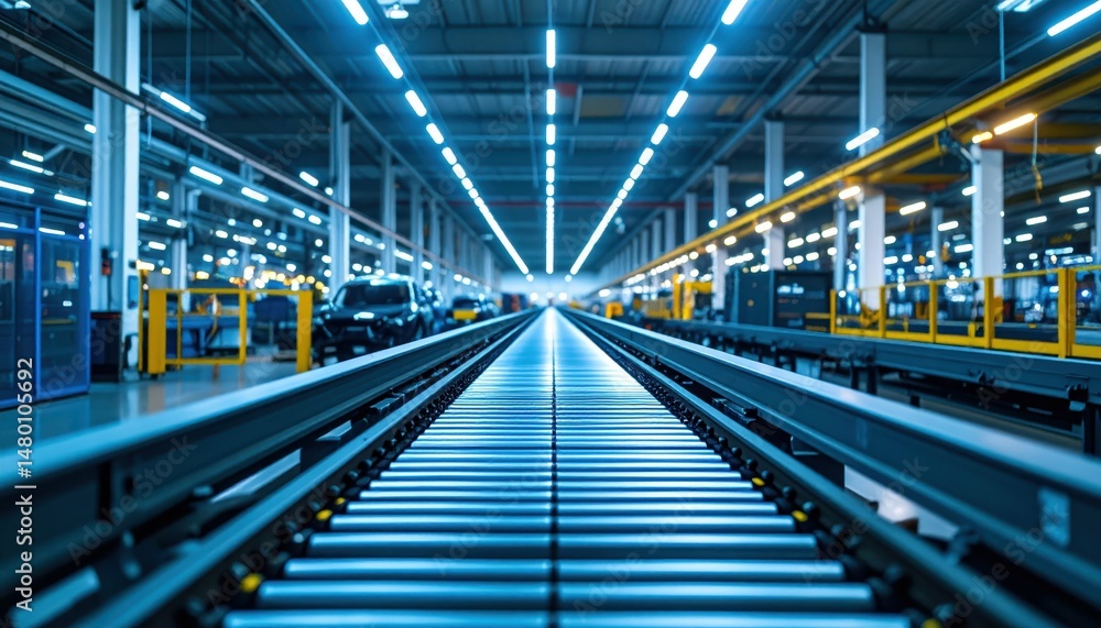 Vast Industrial Conveyor Belt in Modern Manufacturing Facility Vast Industrial Conveyor Belt in Modern Manufacturing Facility