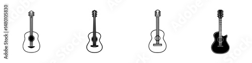 Various guitar designs showcasing acoustic and electric styles in vector illustration format for music enthusiasts and designers