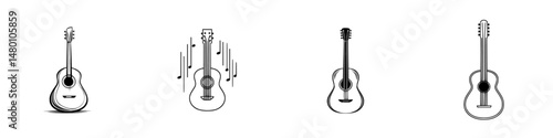 Vector illustration of guitars showcasing different styles and musical notes in a creative arrangement