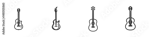 Stylized vector illustration of different guitar types showcasing musical instruments and designs