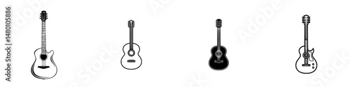 Vector illustration of different guitar styles showcasing acoustic designs suitable for music and art enthusiasts