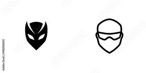 Vector illustration of a mysterious mask icon alongside a masked figure icon representing secrecy and stealth activities
