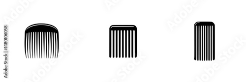 Three distinct vector illustration comb designs showcasing different shapes and styles for hair care