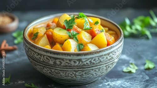 Vibrant colors and spices come together in a Moroccan tagine, a quintessential representation of North African cuisine