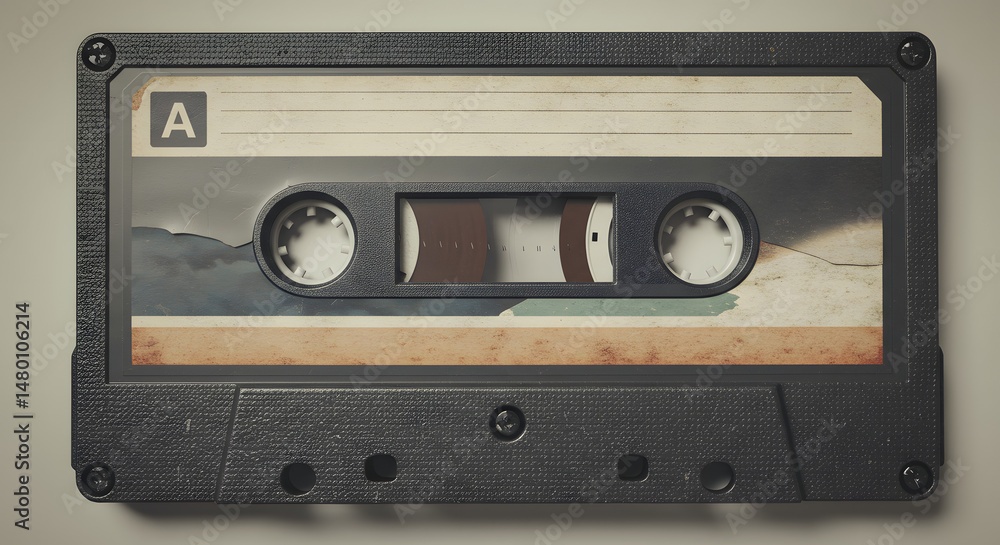 Obraz premium Vintage Audio Cassette Tape with Worn Label
